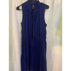 DKNY Royal Blue Pleated Sleeveless Tie Neck Shift Dress Womens Size 10